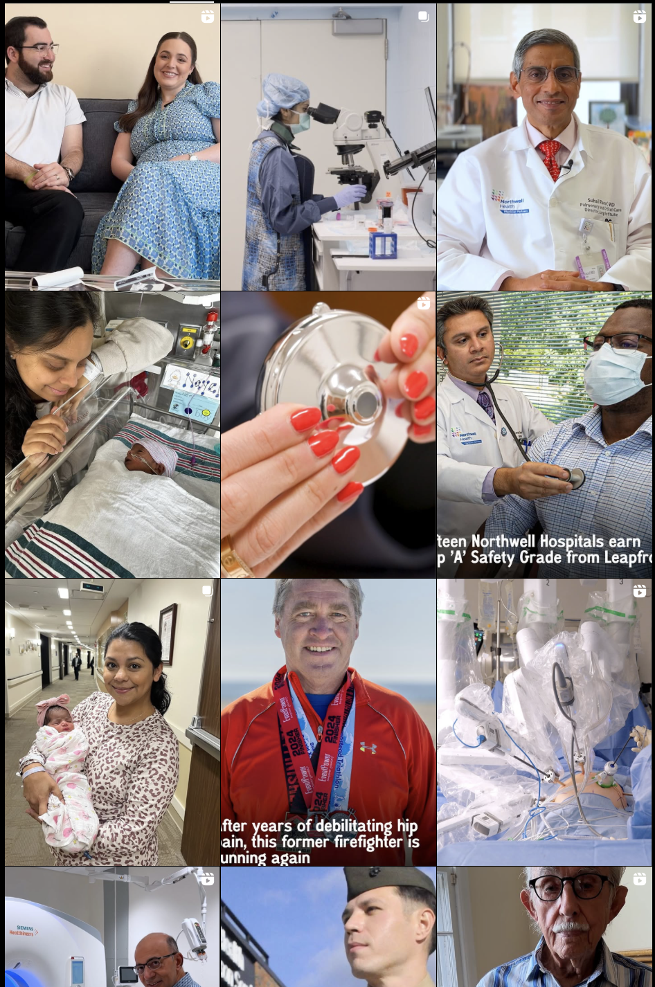 Northwell Health social media grid across LinkedIn, Instagram, Facebook, and TikTok
